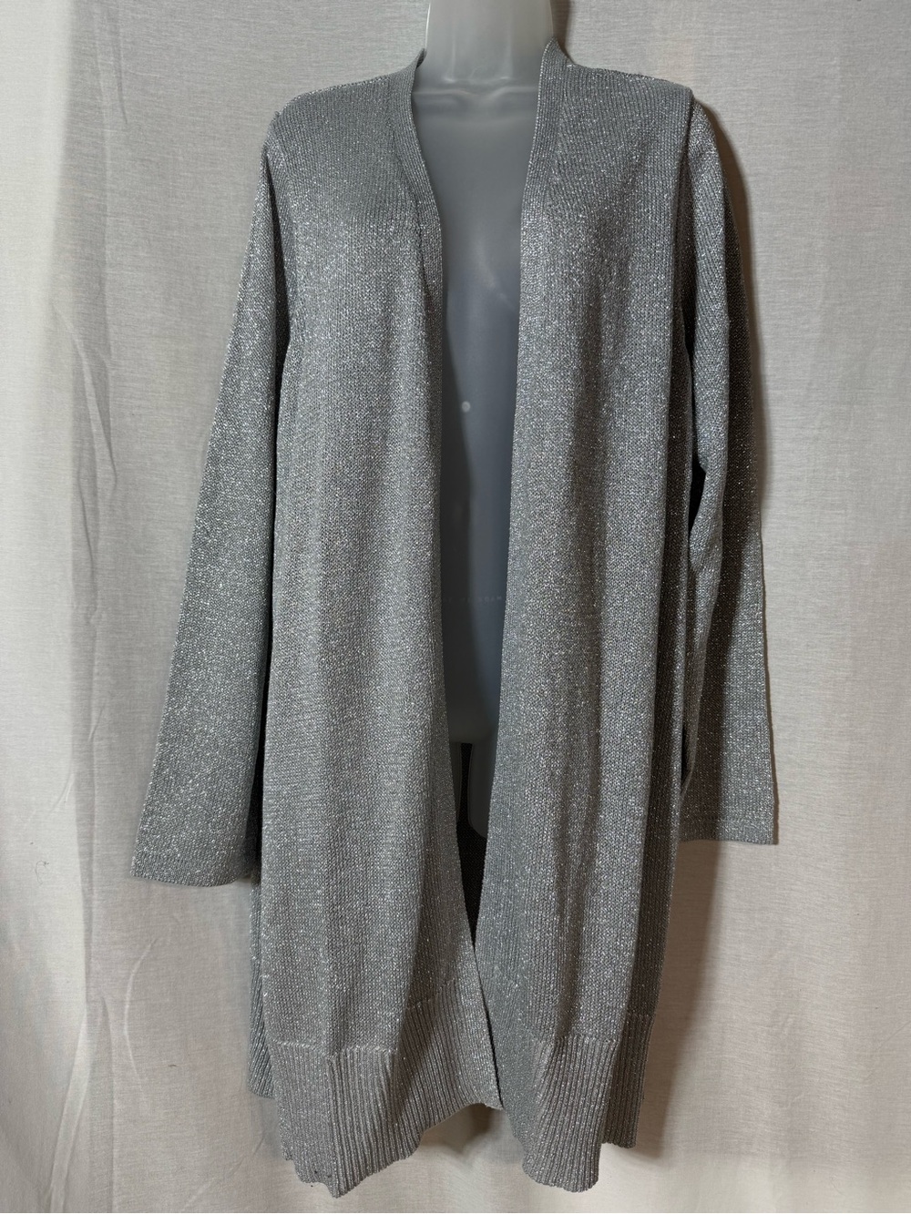Jessica London Silver Open-Front Metallic Knit Cardigan Size 22/24